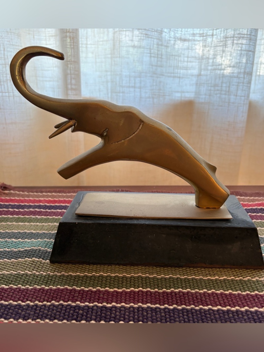Brass Elephant Sculpture on Black Base
